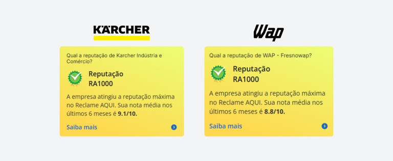 Comparação da nota da Karcher e da WAP no ReclameAqui